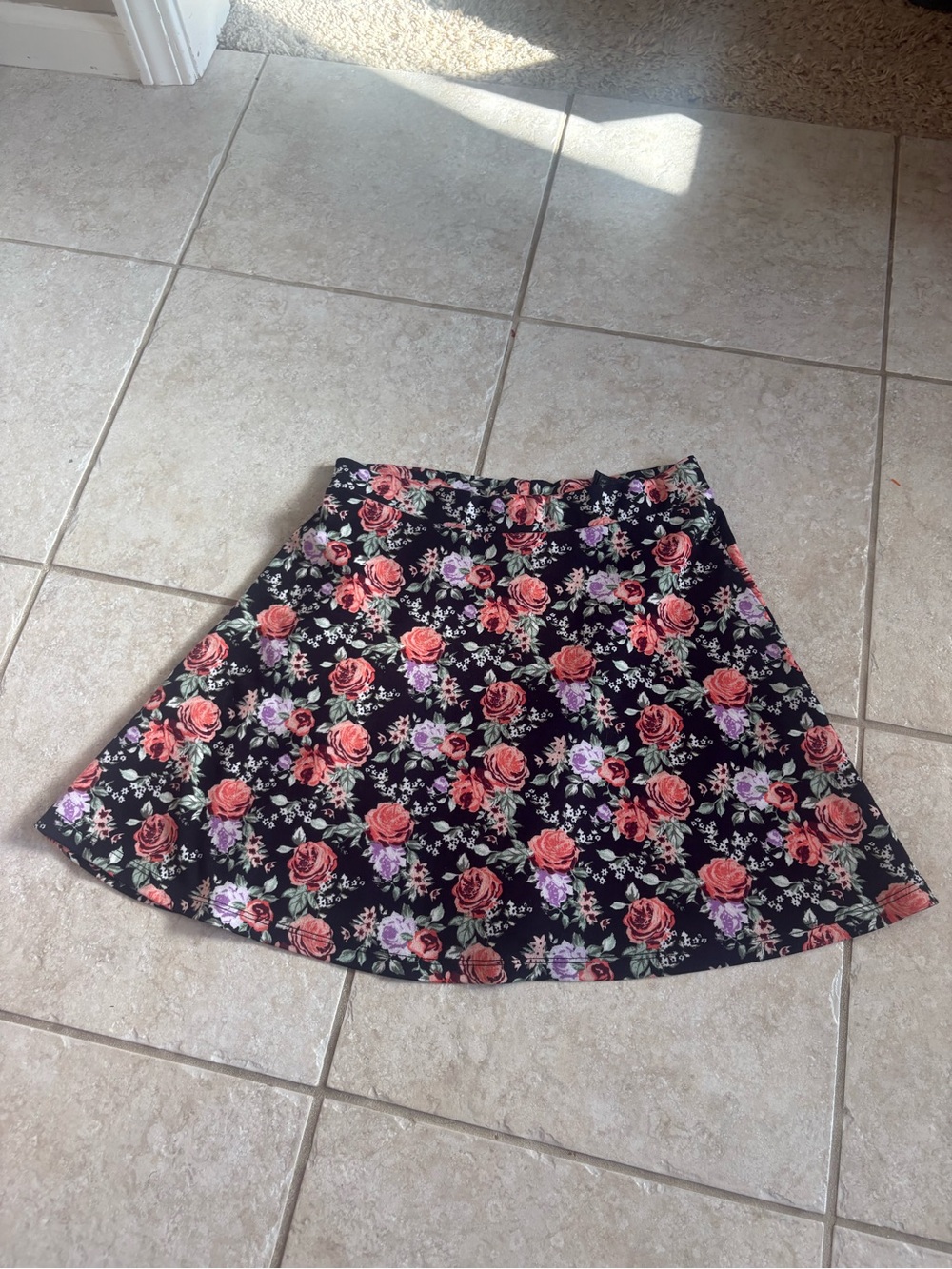 Divided Black pink floralSkater Skirt size small